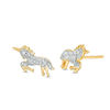 0.086 CT. T.W. Bowing Unicorn Stud Earrings in Sterling Silver and 14K Gold Plate