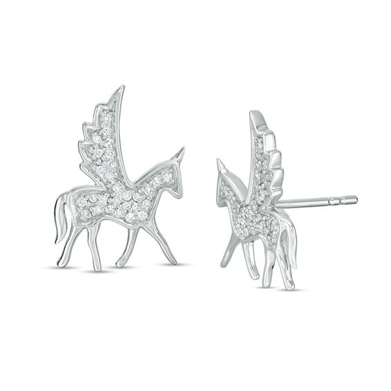 0.115 CT. T.W. Diamond Winged Bucking Unicorn Stud Earrings in Sterling Silver