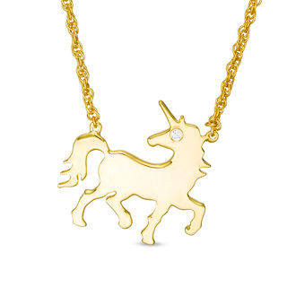 Diamond Accent Solitaire Prancing Unicorn Necklace in Sterling Silver with 14K Gold Plate