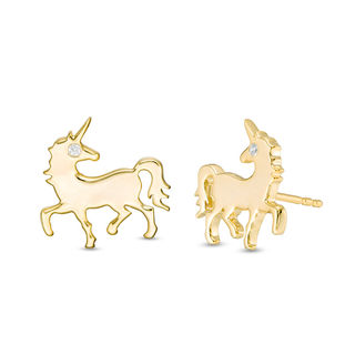 Diamond Accent Solitaire Prancing Unicorn Stud Earrings in Sterling Silver with 14K Gold Plate