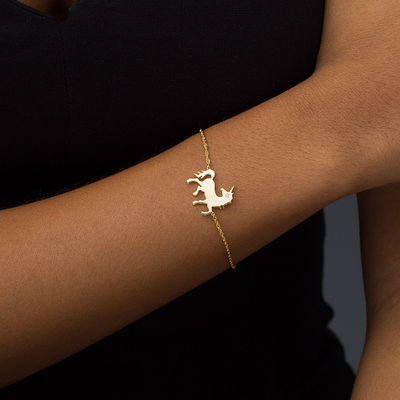 Diamond Accent Unicorn Silhouette Bracelet in Sterling Silver with 14K Gold Plate - 7.5"