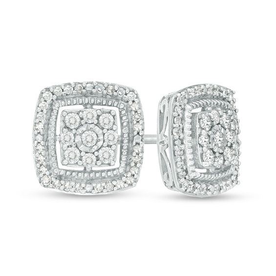 0.25 CT. T.W. Composite Diamond Cushion Frame Vintage-Style Stud Earrings in 10K Gold