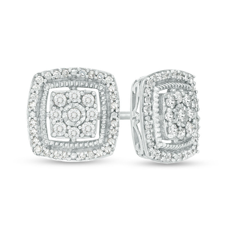 0.25 CT. T.W. Composite Diamond Cushion Frame Vintage-Style Stud Earrings in 10K White Gold|Peoples Jewellers