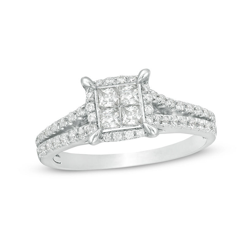 0.50 CT. T.W. Quad Princess-Cut Diamond Frame Engagement Ring in 14K ...