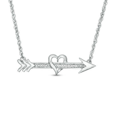 Diamond Accent Shooting Arrow and Heart Necklace in Sterling Silver - 16.9"