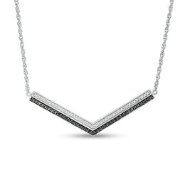 0.18 CT. T.W. Enhanced Black and White Diamond Double Row Chevron Necklace in Sterling Silver - 16.47&quot;