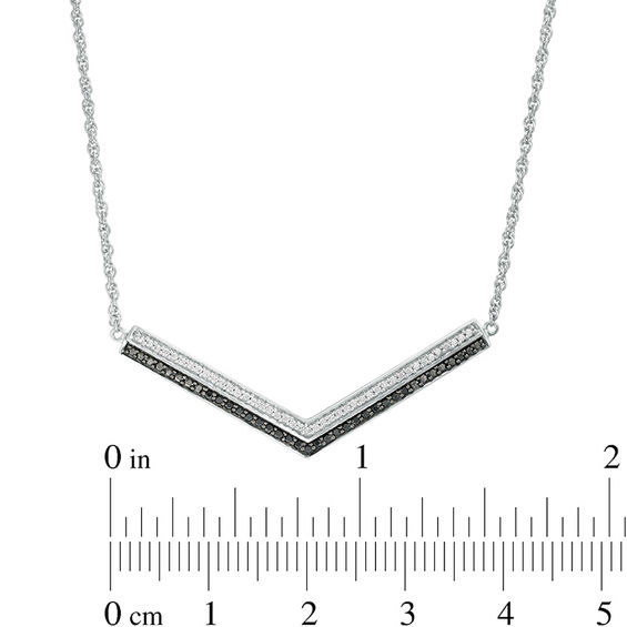 0.18 CT. T.W. Enhanced Black and White Diamond Double Row Chevron Necklace in Sterling Silver - 16.47"