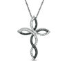 Enhanced Black and White Diamond Accent Twist Ribbon Cross Pendant in Sterling Silver