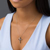 Enhanced Black and White Diamond Accent Twist Ribbon Cross Pendant in Sterling Silver