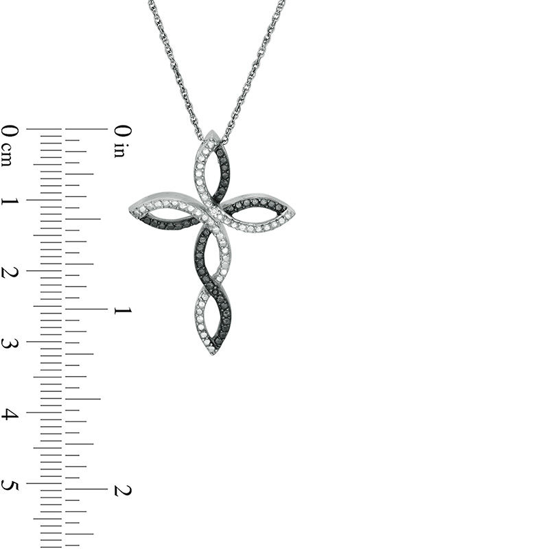 Enhanced Black and White Diamond Accent Twist Ribbon Cross Pendant in Sterling Silver|Peoples Jewellers