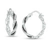 Thumbnail Image 1 of Black Diamond Accent Twist Ribbon Vintage-Style Hoop Earrings in Sterling Silver