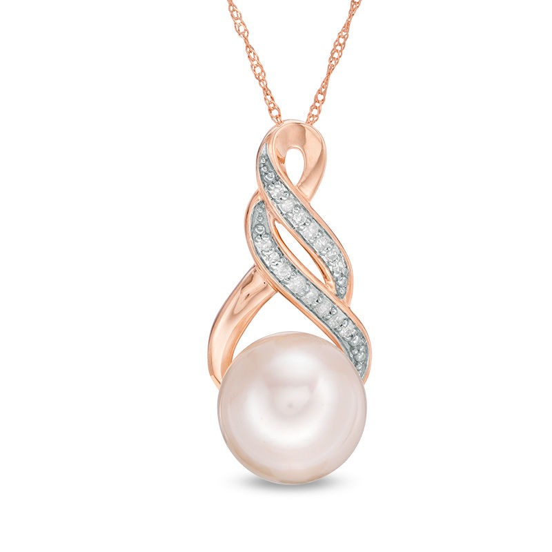 9.0-9.5mm Freshwater Cultured Pearl and 0.06 CT. T.W. Diamond Infinity Twist Pendant in 10K Rose Gold|Peoples Jewellers