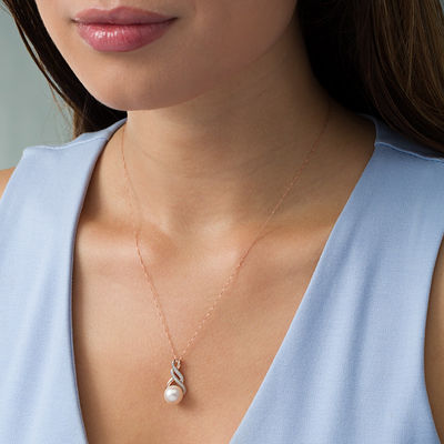 9.0-9.5mm Freshwater Cultured Pearl and 0.06 CT. T.W. Diamond Infinity Twist Pendant in 10K Rose Gold