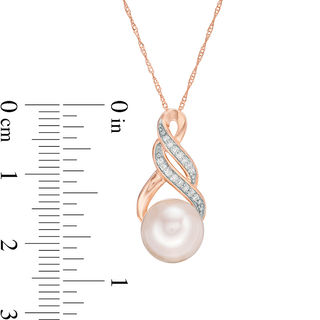 9.0-9.5mm Freshwater Cultured Pearl and 0.06 CT. T.W. Diamond Infinity Twist Pendant in 10K Rose Gold