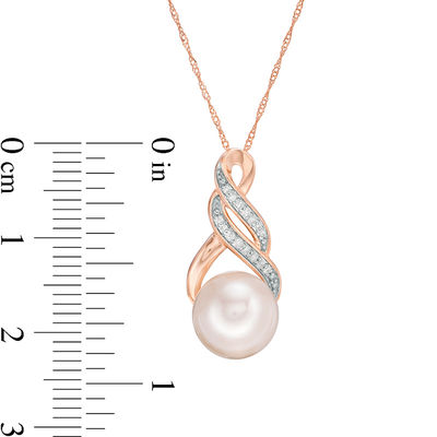 9.0-9.5mm Freshwater Cultured Pearl and 0.06 CT. T.W. Diamond Infinity Twist Pendant in 10K Rose Gold