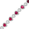Thumbnail Image 0 of Alternating Heart-Shaped Lab-Created Ruby and White Sapphire Bracelet in Sterling Silver - 7.5"