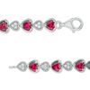 Thumbnail Image 1 of Alternating Heart-Shaped Lab-Created Ruby and White Sapphire Bracelet in Sterling Silver - 7.5"