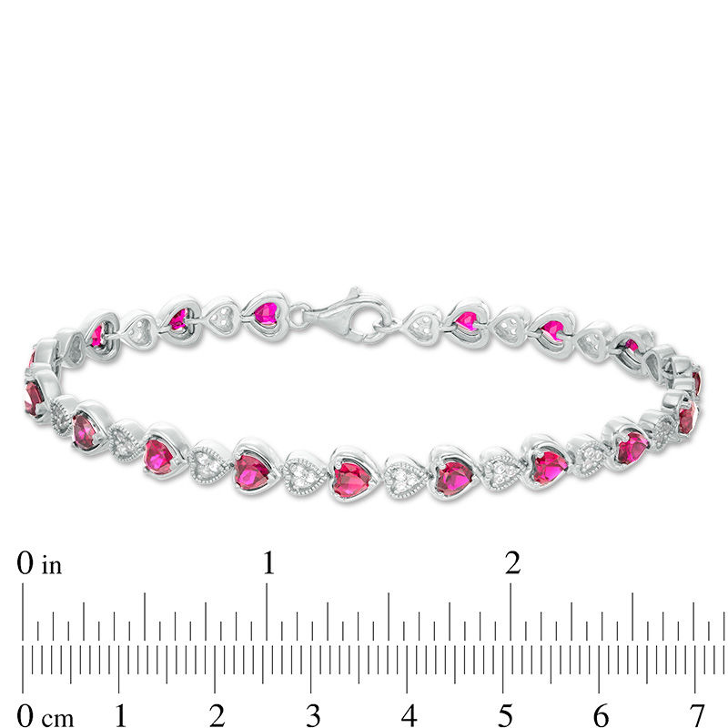 Alternating Heart-Shaped Lab-Created Ruby and White Sapphire Bracelet in Sterling Silver - 7.5"