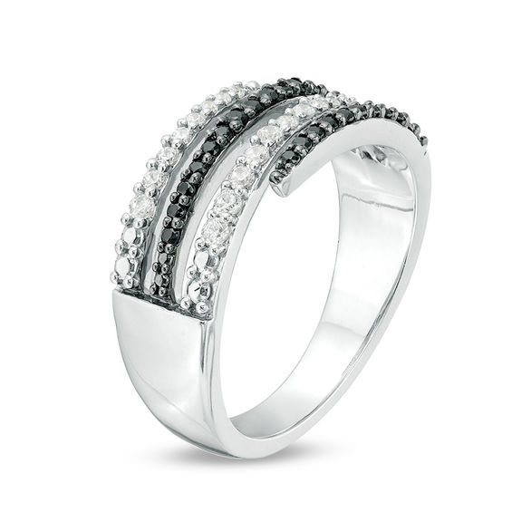 0.37 CT. T.W. Enhanced Black and White Diamond Alternating Wrap Ring in Sterling Silver