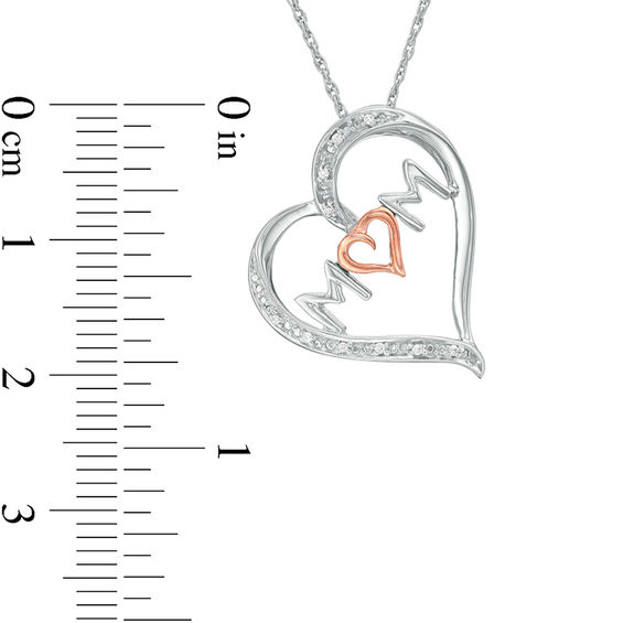 Diamond Accent "MOM" Tilted Heart Pendant in Sterling Silver and 10K Rose Gold