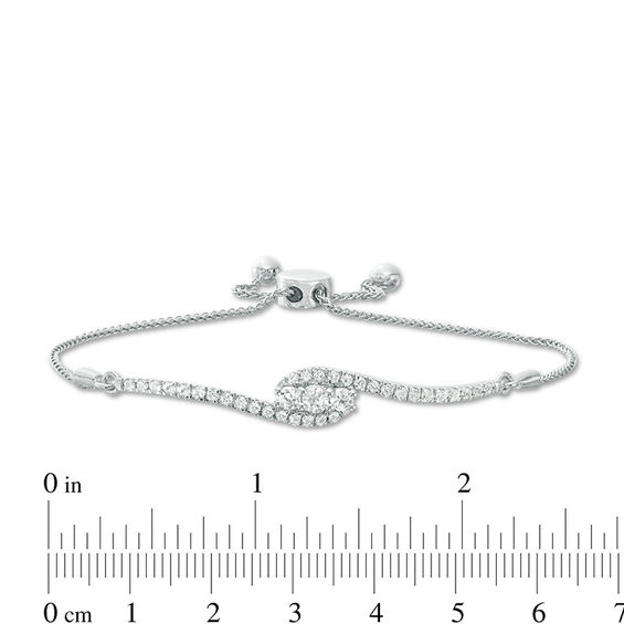 Lab-Created White Sapphire Three Stone Bypass Bolo Bracelet in Sterling Silver - 9.5"