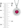 Thumbnail Image 2 of Lab-Created Ruby and 0.23 CT. T.W. Diamond Sunburst Frame Pendant in Sterling Silver