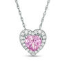 Thumbnail Image 1 of Lab-Created Pink and White Sapphire Double Frame Heart Pendant in Sterling Silver