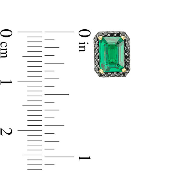 Emerald-Cut Lab-Created Emerald and 0.23 CT. T.W. Black Diamond Frame Stud Earrings in 10K Gold