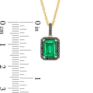 Emerald-Cut Lab-Created Emerald and 0.14 CT. T.W. Black Diamond Frame Pendant in 10K Gold