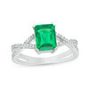 Thumbnail Image 0 of Emerald-Cut Lab-Created Emerald and 0.085 CT. T.W. Diamond Criss-Cross Split Shank Ring in 10K White Gold