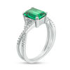 Thumbnail Image 2 of Emerald-Cut Lab-Created Emerald and 0.085 CT. T.W. Diamond Criss-Cross Split Shank Ring in 10K White Gold