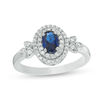 Thumbnail Image 0 of Oval Lab-Created Blue Sapphire and 0.23 CT. T.W. Diamond Double Frame Ring in 10K White Gold