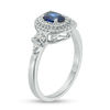 Thumbnail Image 2 of Oval Lab-Created Blue Sapphire and 0.23 CT. T.W. Diamond Double Frame Ring in 10K White Gold