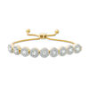 Thumbnail Image 0 of Lab-Created White Sapphire Frame Nine Stone Bolo Bracelet in Sterling Silver with 14K Gold Plate - 9.5"