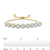 Thumbnail Image 2 of Lab-Created White Sapphire Frame Nine Stone Bolo Bracelet in Sterling Silver with 14K Gold Plate - 9.5"