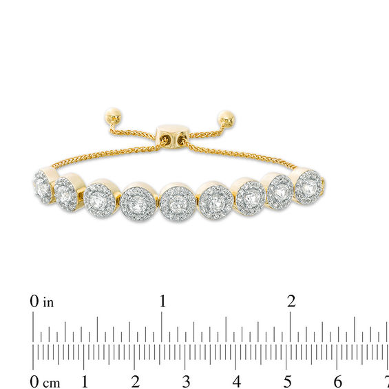 Lab-Created White Sapphire Frame Nine Stone Bolo Bracelet in Sterling Silver with 14K Gold Plate - 9.5"