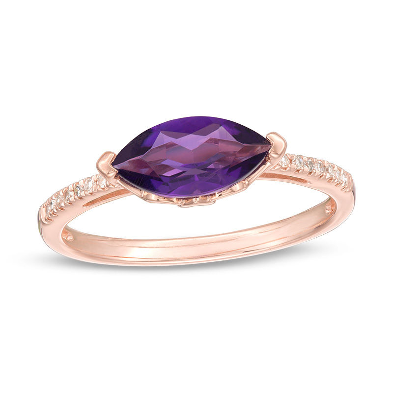 Sideways Marquise Amethyst and 0.04 CT. T.W. Diamond Ring in 10K Rose Gold|Peoples Jewellers
