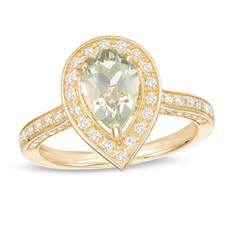 Pear-Shaped Green Quartz and 0.37 CT. T.W. Diamond Frame Ring in 10K Gold|Peoples Jewellers