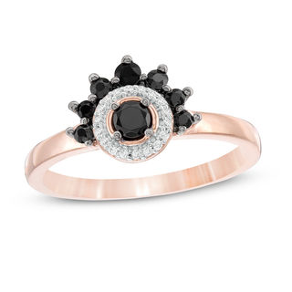 Black Spinel and 0.043 CT. T.W. Diamond Frame Ring in 10K Rose Gold