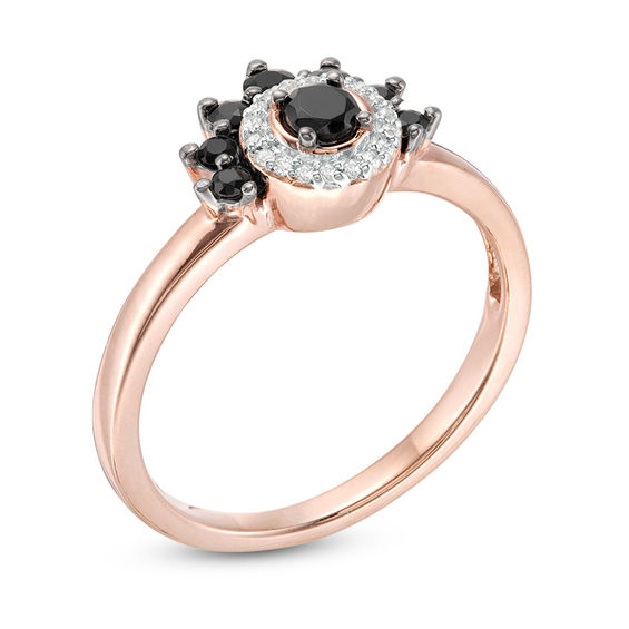 Black Spinel and 0.043 CT. T.W. Diamond Frame Ring in 10K Rose Gold