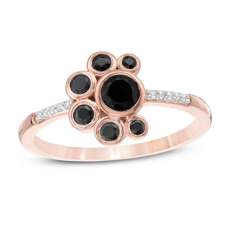 Black Spinel and Diamond Accent Bubbles Ring in Sterling Silver with 14K Rose Gold Plate