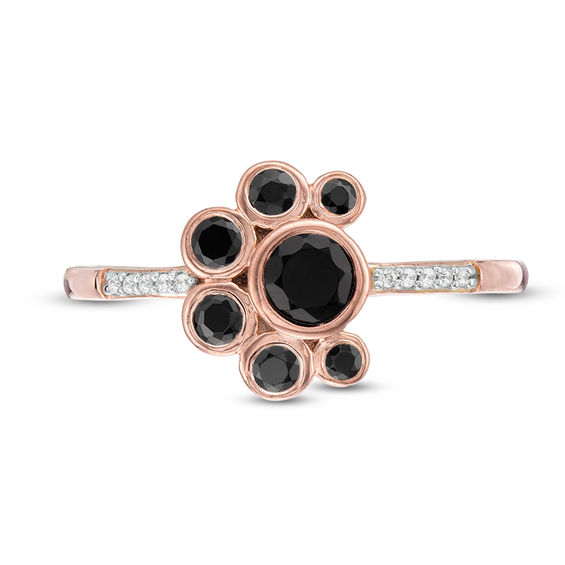 Black Spinel and Diamond Accent Bubbles Ring in Sterling Silver with 14K Rose Gold Plate