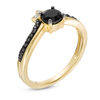 5.0mm Black Spinel and Diamond Accent Leaves Chevron Ring in 10K Gold