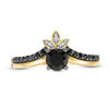 5.0mm Black Spinel and Diamond Accent Leaves Chevron Ring in 10K Gold