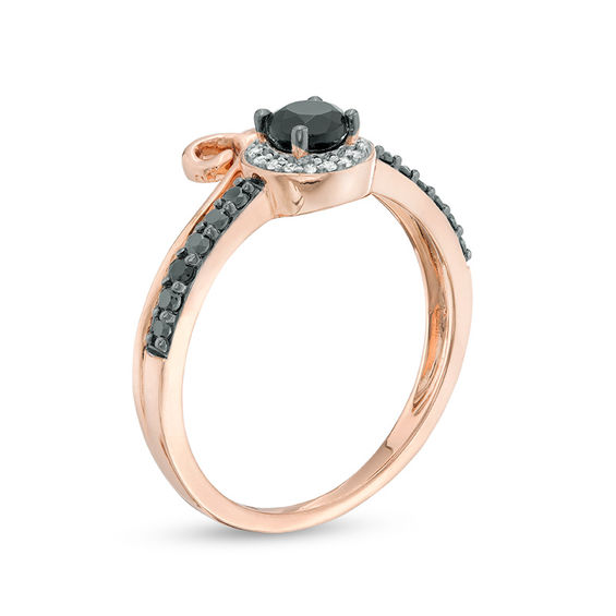 Black Spinel and Diamond Accent Frame Scroll Chevron Ring in 10K Rose Gold