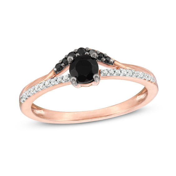 4.0mm Black Spinel and 0.04 CT. T.W. Diamond Contour Ring in 10K Rose Gold