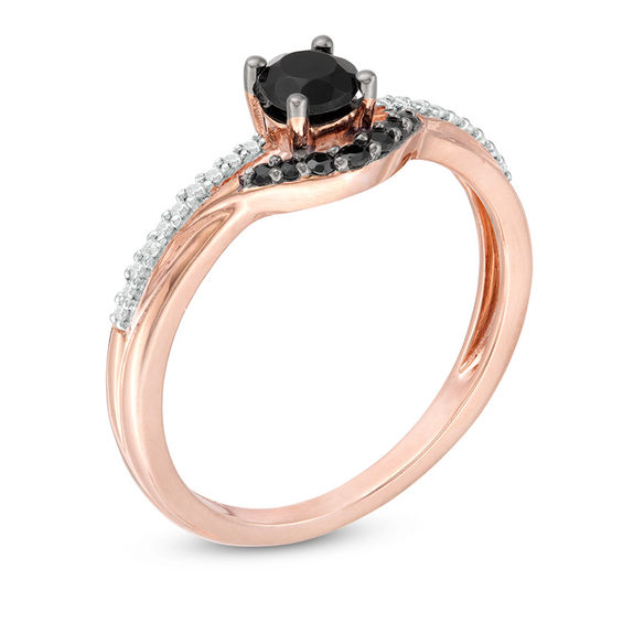 4.0mm Black Spinel and 0.04 CT. T.W. Diamond Contour Ring in 10K Rose Gold