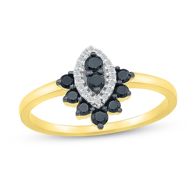 Black Spinel and 0.043 CT. T.W. Diamond Marquise Frame Ring in Sterling Silver with 14K Gold Plate