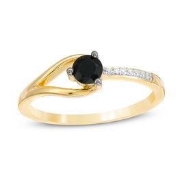 4.0mm Black Spinel and Diamond Accent Split Shank Ring in Sterling Silver with 14K Gold Plate