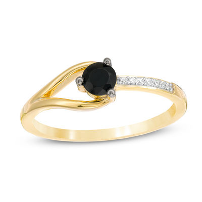 4.0mm Black Spinel and Diamond Accent Split Shank Ring in Sterling Silver with 14K Gold Plate